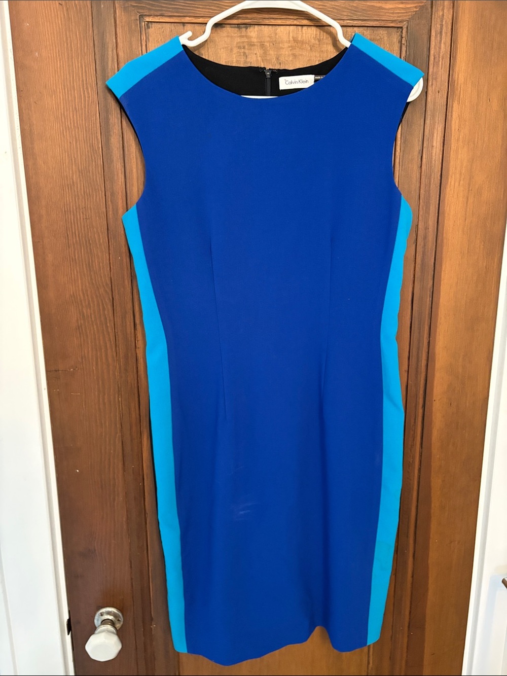 Calvin Klein Royal Blue and Aqua Colorblock Sheath Midi Dress